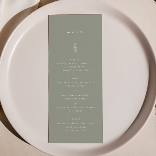 Einfache Leaf Sage Green Wedding Dinner Flat Menu Menükarte