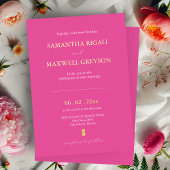 Einfache, lebendige Fuchsia Pink Beach Wedding Folieneinladung