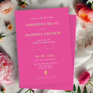 Einfache lebendige Fuchsia-Rosa-Strandhochzeit Folieneinladung