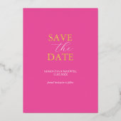 Einfache, lebendige Rosa Save the Date Hochzeit Folieneinladung (Vorderseite)