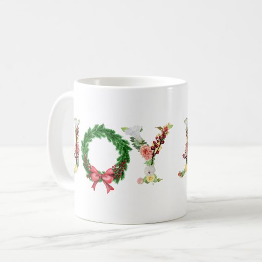 Einfache Lebensfreude am Weihnachtskranz extravaga Kaffeetasse (Vorderseite Links)