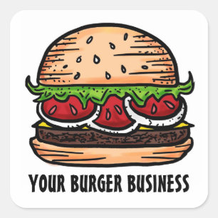 Einfache Lebensmittelaufkleber für den Hamburger-B Quadratischer Aufkleber
