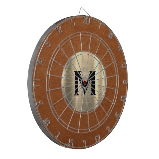 Einfache Ledergoldmonogramm Dartscheibe (Vorderseite Links)