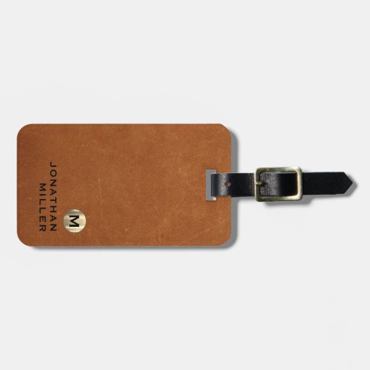 Einfache Ledergoldmonogramm Gepäckanhänger (Vorderseite horizontal)