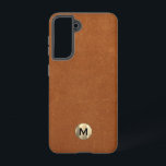 Einfache Ledergoldmonogramm Samsung Galaxy Hülle<br><div class="desc">Das mit Monogramm Handy-Gehäuse ist modern mit goldfarbenem,  gebürstetem Metallmotiv und einem rostbraunen Ledermotiv ausgestattet.</div>