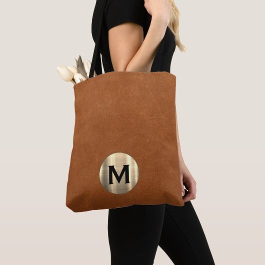 Einfache Ledergoldmonogramm Tasche (Von Nahem)