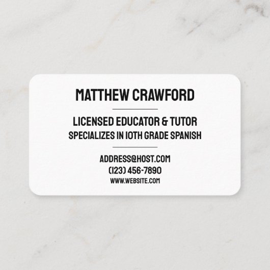 Einfache Lehrerin Visitenkarte (Rückseite)