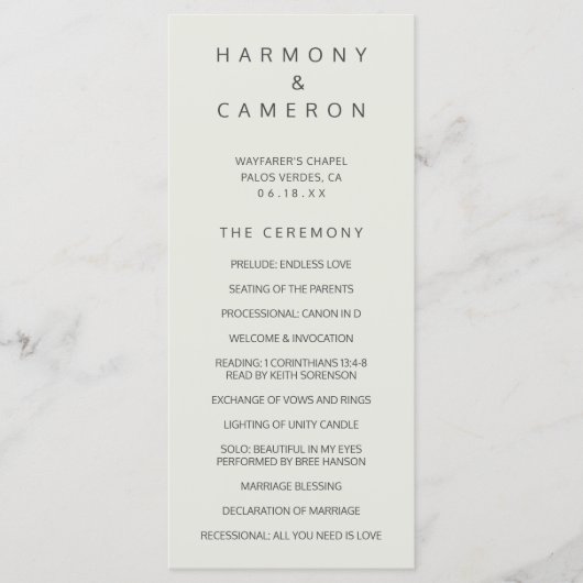 Einfache leichte Beige Hochzeit Programm (Vorderseite)