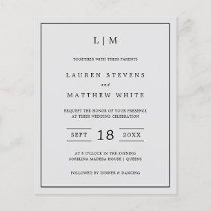 Einfache leichte, graue Monogramm Budget Hochzeit 