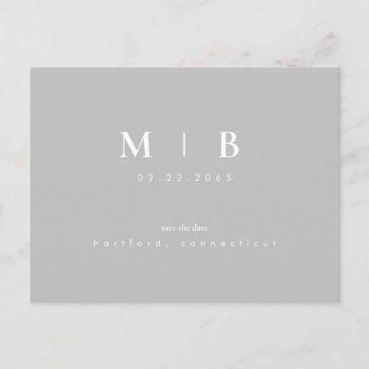 Einfache & leichte Monogram graue Save the Date Ho Ankündigungspostkarte (Vorderseite)