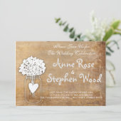 Einfache Leinwand Mason Jar Hochzeit Einladung (Stehend Vorderseite)