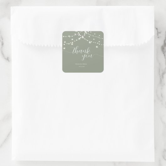 Einfache Lichterkette Hellgrün Hochzeit Quadratischer Aufkleber (Tasche)
