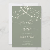 Einfache Lichterkette Hellgrün Save The Date (Vorderseite)