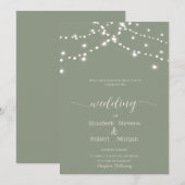 Einfache Lichterkette Hochzeit Sagegrün Einladung (Vorne/Hinten)