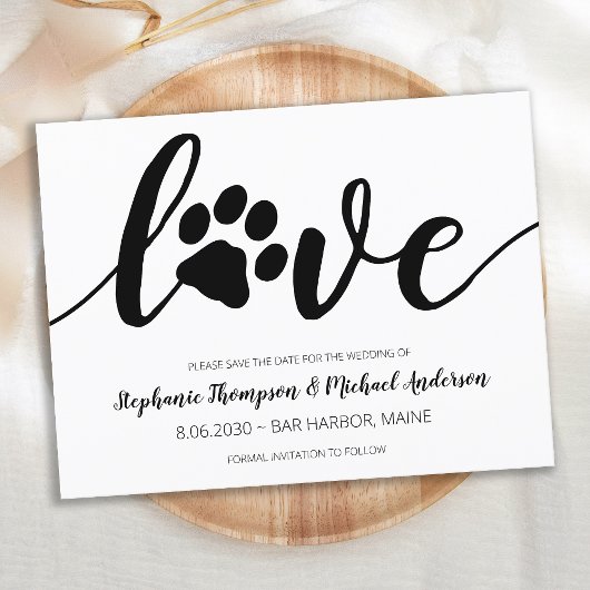 Einfache Liebe Paw Print Wedding Save the Date Ankündigungspostkarte
