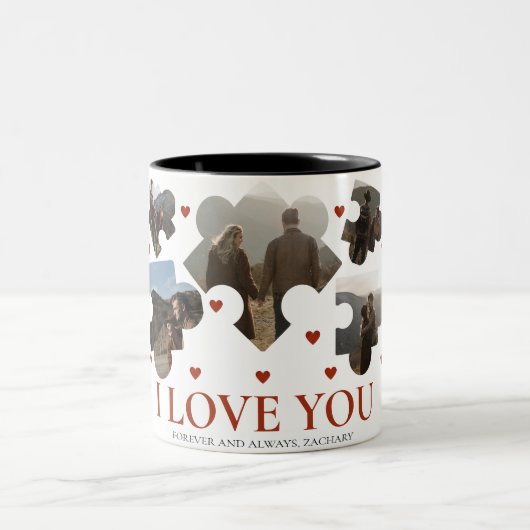 Einfache Liebe Puzzle valentine's day Par 5 Foto Zweifarbige Tasse (Mittel)