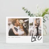 Einfache Liebe Script 2 Fotos Hochzeit Dankeskarte (Stehend Vorderseite)