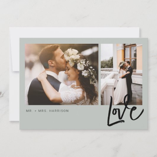 Einfache Liebe Script 2 Fotos Hochzeit Dankeskarte (Vorderseite)