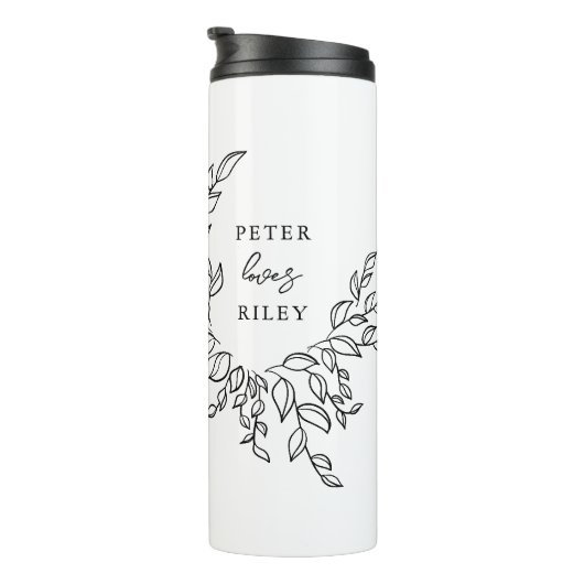 Einfache Liebe Script Botanische Krustenpaare Foto Thermosbecher (Nach rechts gedreht)