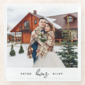 Einfache Liebe Script Personalisiert Couple Foto Glasuntersetzer (Vorderseite)