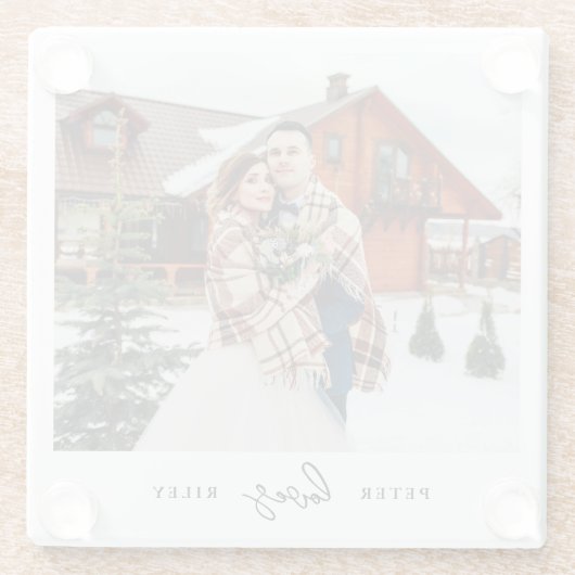 Einfache Liebe Script Personalisiert Couple Foto Glasuntersetzer (Rückseite)