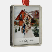 Einfache Liebe Script Personalisiert Couple Foto Ornament Aus Metall (Rechts)