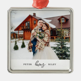 Einfache Liebe Script Personalisiert Couple Foto Ornament Aus Metall