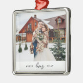 Einfache Liebe Script Personalisiert Couple Foto Ornament Aus Metall (Links)