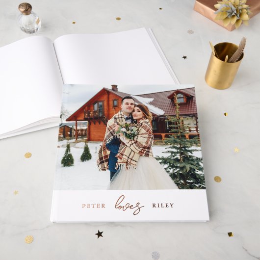 Einfache Liebe Skript Zwei Foto Hochzeit Gästebuch (Vorderseite Offen)
