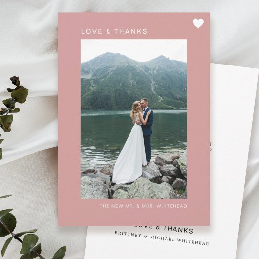 Einfache Liebe und Dank Herz Foto Rosa Rosa Dankeskarte