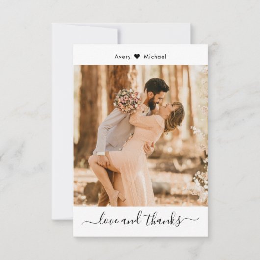 Einfache Liebe und dank Script Heart Foto Wedding Dankeskarte (Vorderseite)