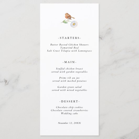 Einfache Liebesvögel Hochzeitkarte Menükarte (Vorderseite)