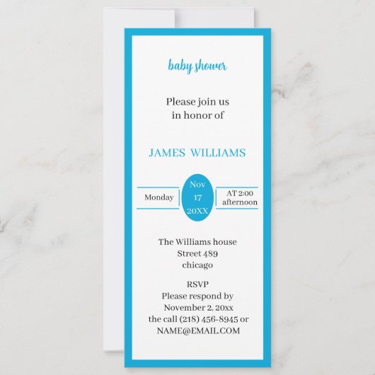 Einfache Light Blue Custom Baby Dusche Einladung (Vorderseite)