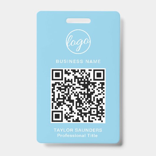 Einfache Light Blue QR Code Mitarbeiter-ID Ausweis (Vorderseite)