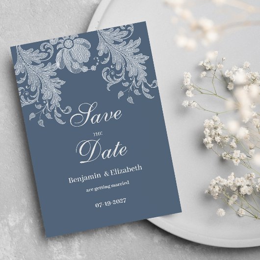 Einfache lila blaue Blumenspitze Save the Date Einladung