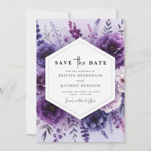 Einfache Lila Blumenhochzeit Save The Date (Vorderseite)