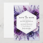 Einfache Lila Blumenhochzeit Save The Date (Vorne/Hinten)