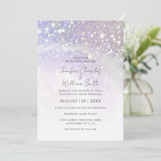 Einfache Lila Glitzer Moderne Elegante Hochzeiten Einladung (Stehend Vorderseite)