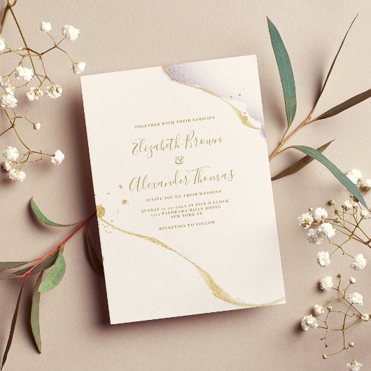 Einfache lila Glitzer- und Aquarellfeier Einladung