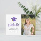 Einfache Lila Goldgraduierung Einladung (Stehend Vorderseite)