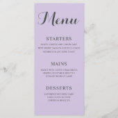 Einfache Lila Hochzeit Menükarte (Vorderseite)