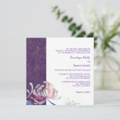 Einfache Lila Hochzeit mit Flora Einladung (Stehend Vorderseite)