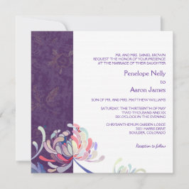 Einfache Lila Hochzeit mit Flora Einladung