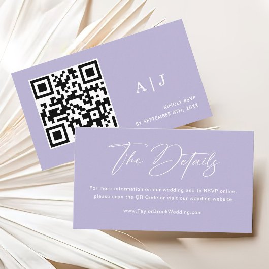 Einfache Lila Hochzeitsdetails Begleitkarte