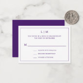 Einfache Lila Monogram Elegant Mini Wedding RSVP Mitteilungskarte (Vorderseite/Rückseite Beispiel)
