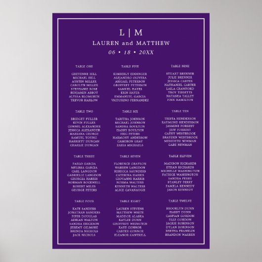 Einfache Lila Monogram Elegante Hochzeit Poster (Vorne)