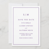 Einfache Lila Monogram Elegante Hochzeit Save The Date (Vorderseite)