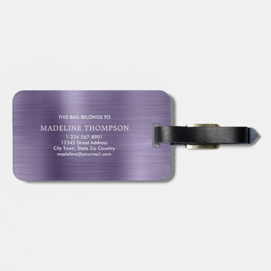 Einfache Lila Monogramm aus gebürstetem Metallic M Gepäckanhänger (Rückseite horizontal)