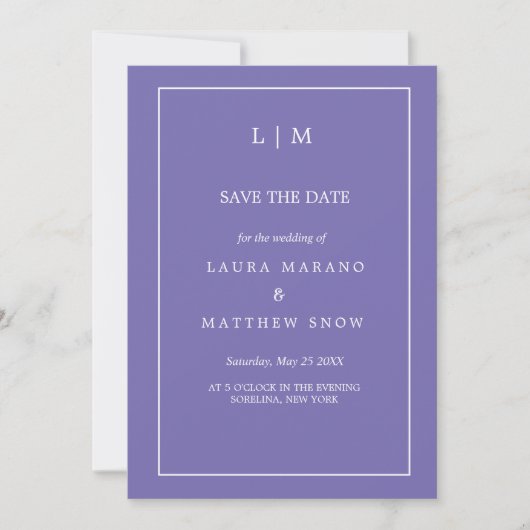 Einfache Lila Monogramm-Hochzeit Save The Date (Vorderseite)