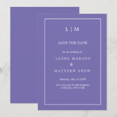 Einfache Lila Monogramm-Hochzeit Save The Date (Vorne/Hinten)